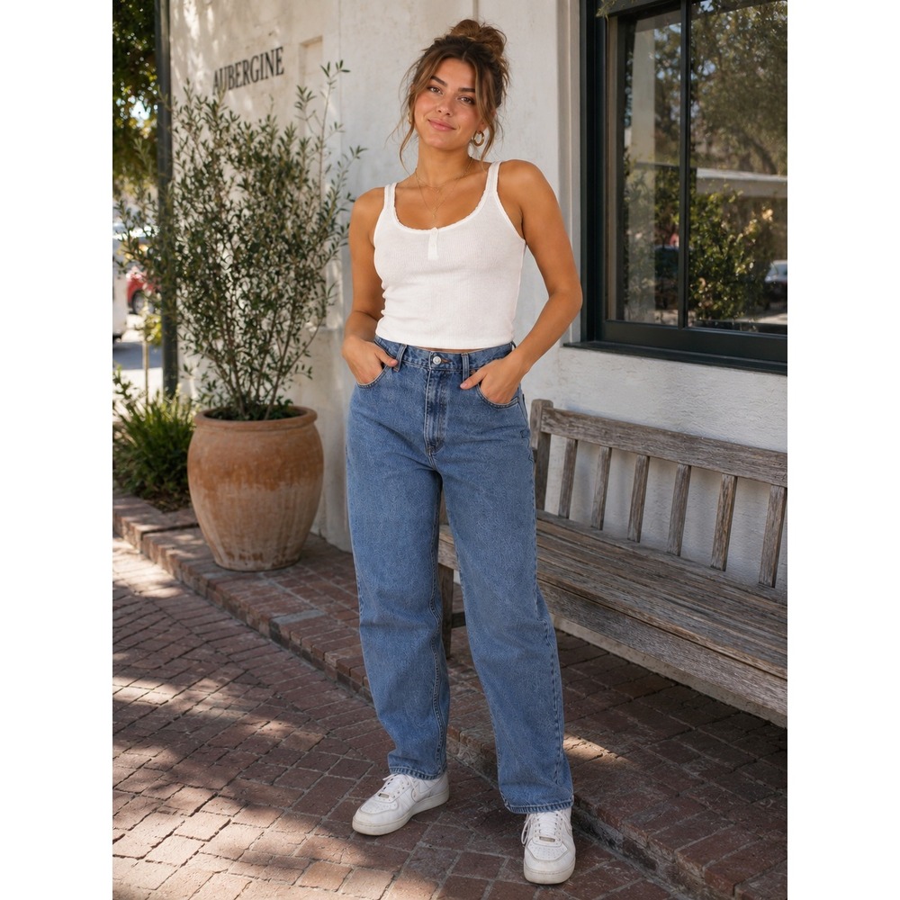 St Johns Bay Mom Jeans Womens 12 Blue Vintage High Waist Tapered 100% Cotton Y2K